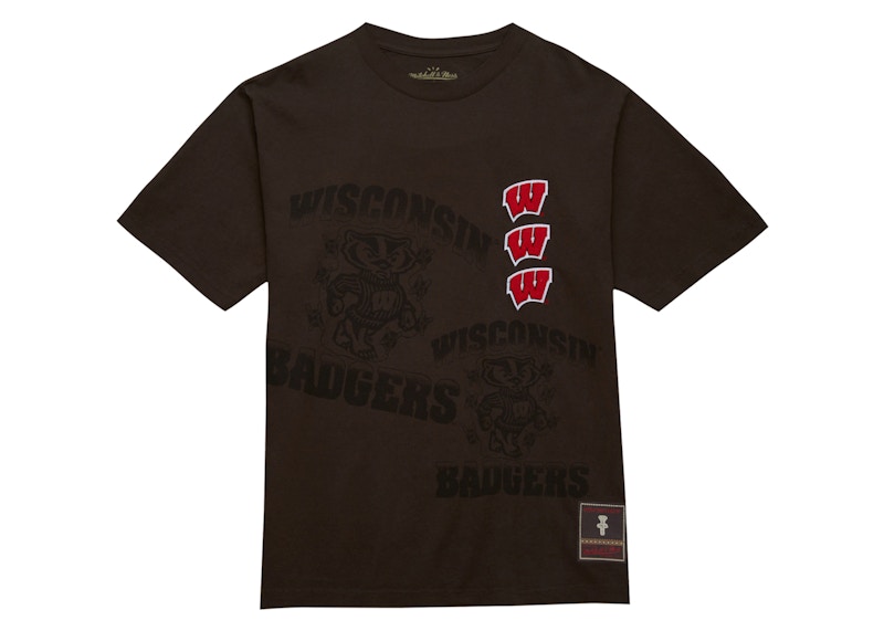 Pre-owned Travis Scott X Mitchell & Ness Wisconsin Badgers Seal T-shirt In Brown