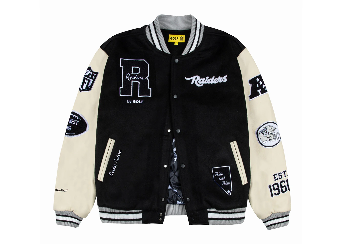 Tyler, The Creator Golf Wang x NFL Raiders Letterman Jacket Black