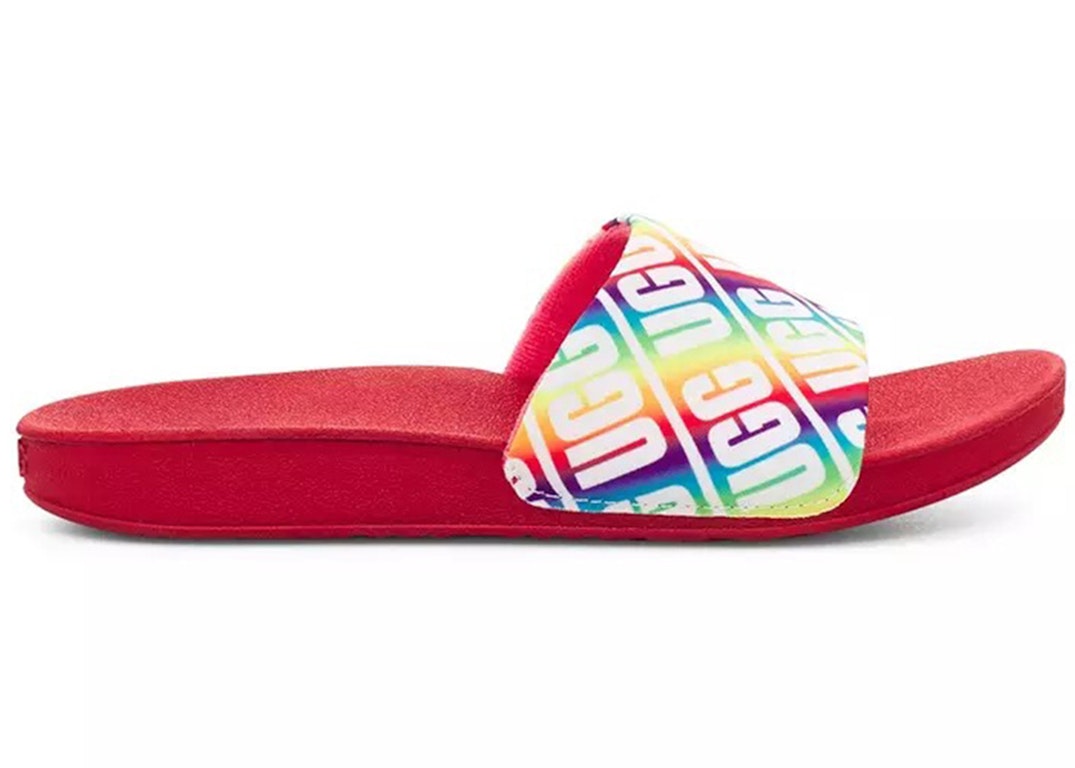 Pre-owned Ugg Beach Slide Rainbow (kids) In Rainbow/red