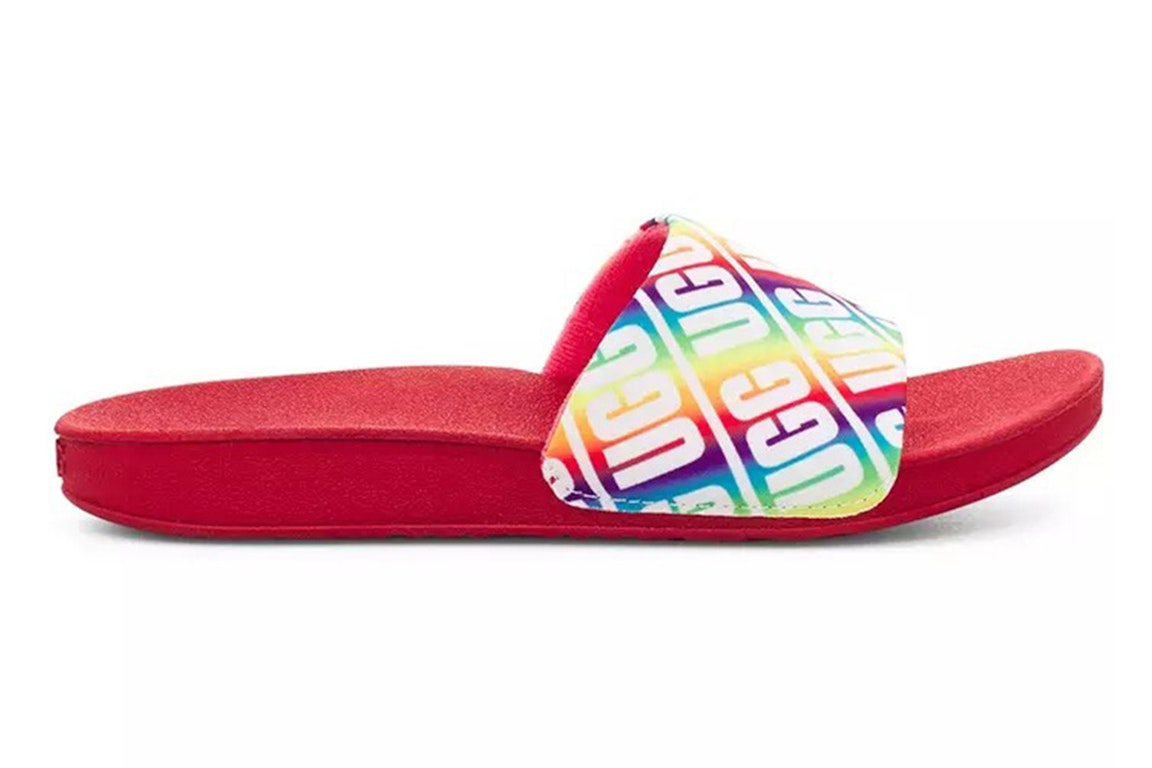Pre-owned Ugg Beach Slide Rainbow (kids) In Rainbow/red