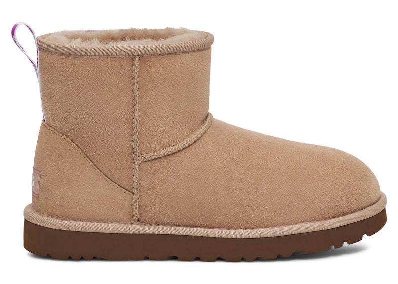 Pre-owned Ugg Classic Mini Ii Graphic Logo Boot (women's) Sneakers In Beige Pink