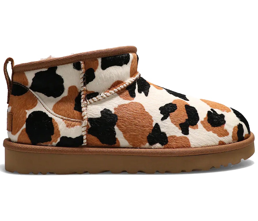 Pre-owned Ugg Classic Ultra Mini Boot Cow Print (women's) In Cow Print/chestnut