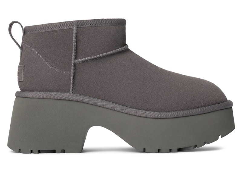 Pre-owned Ugg Classic Ultra Mini New Heights Boot (women's) Sneakers In Charcoal In Gray