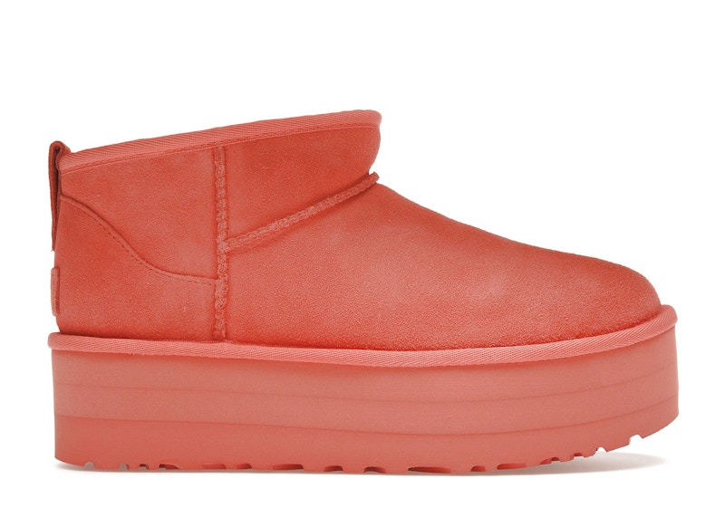 Pre-owned Ugg Classic Ultra Mini Platform Boot (women's) Sneakers In Vibrant Coral