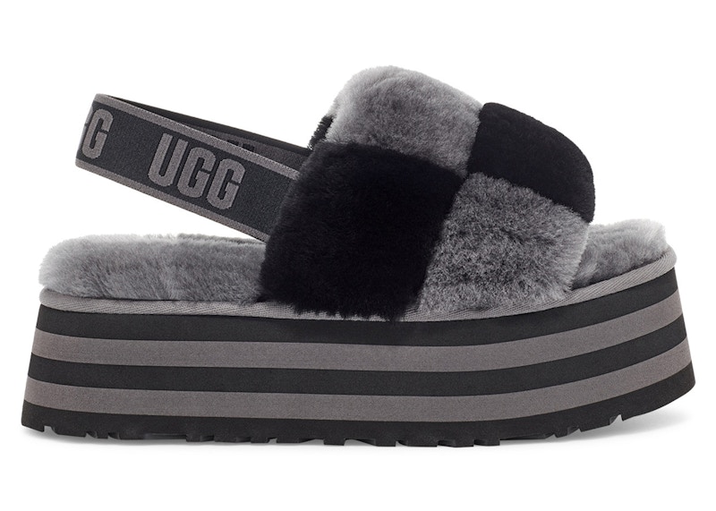 UGG Disco Checker Slide Black Dark Grey (Women's) - 1113490-BDGRY - US