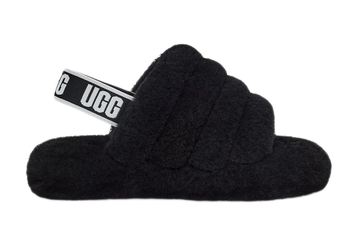 Pre-owned Ugg Fluff Yeah Slide Black (kids) In Black/black