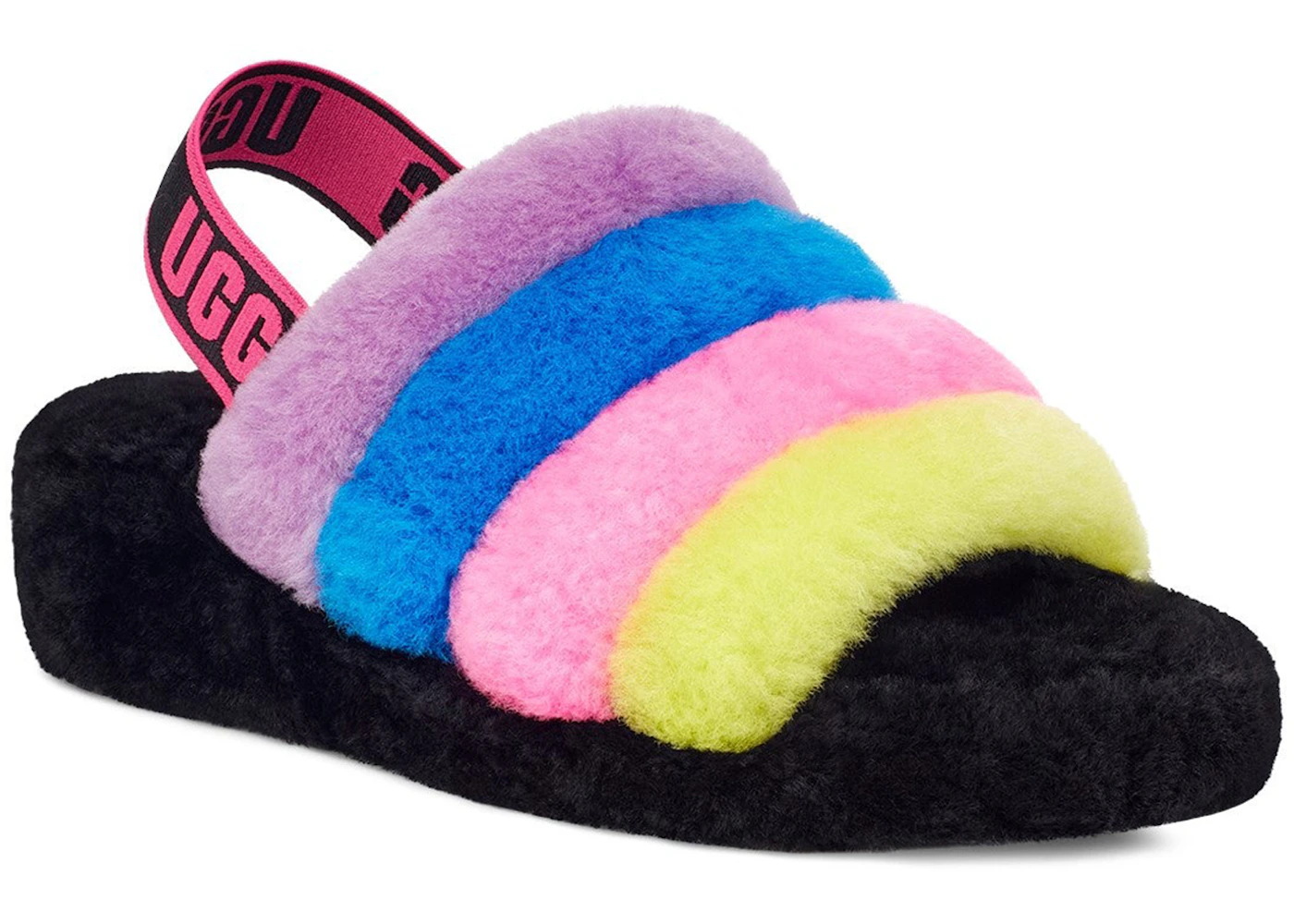 UGG Fluff Yeah Slide Black Taffy Pink Multi (Women's) - 1097169-BTPM - US