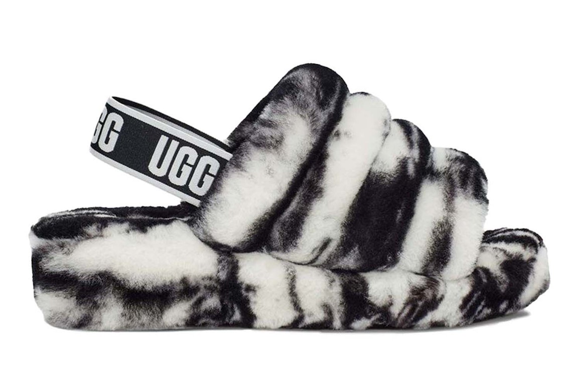 Pre-owned Ugg Fluff Yeah Slide Marble Black White (women's) In Black/white
