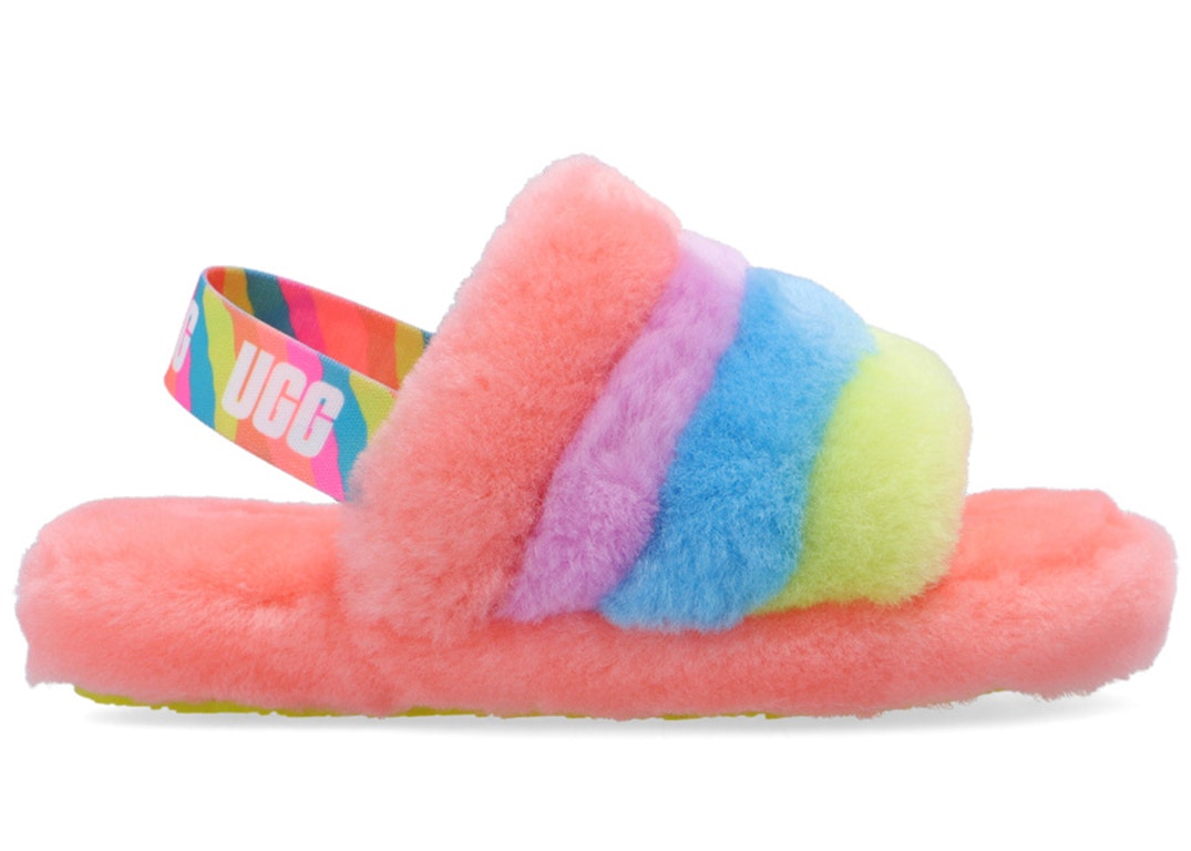 Pre-owned Ugg Fluff Yeah Slide Peach Bliss Multi Color (kids) In Peach Bliss/multi
