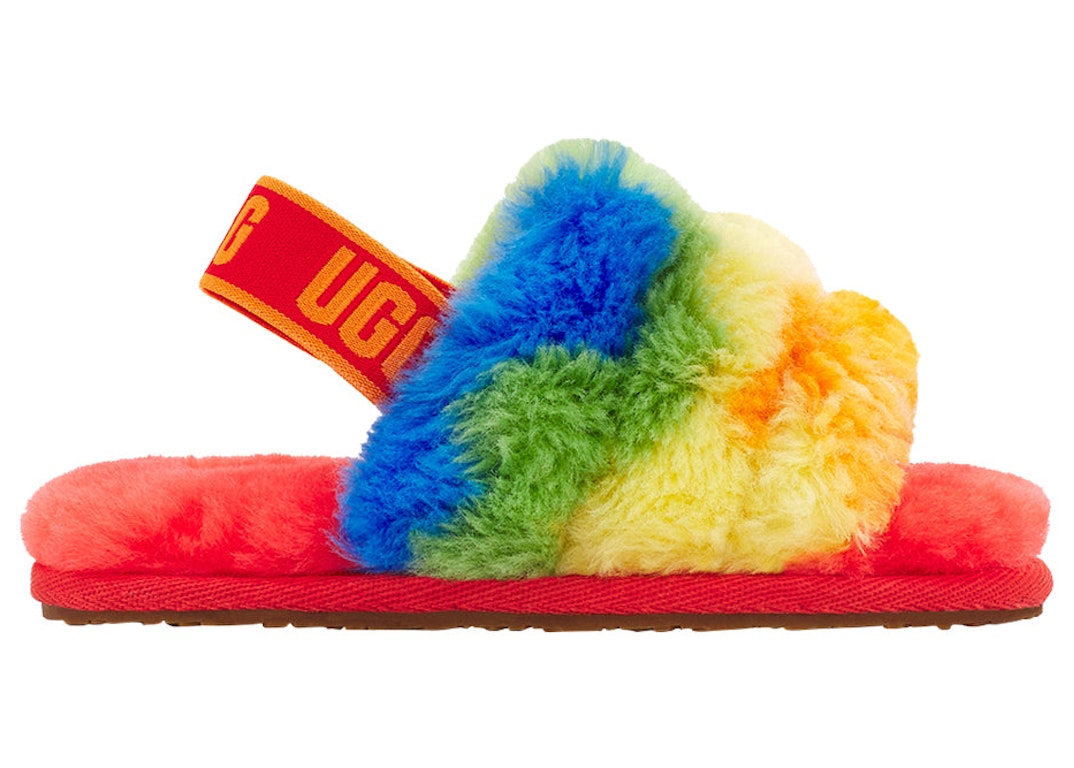 Pre-owned Ugg Fluff Yeah Slide Rainbow Stripes (toddler)