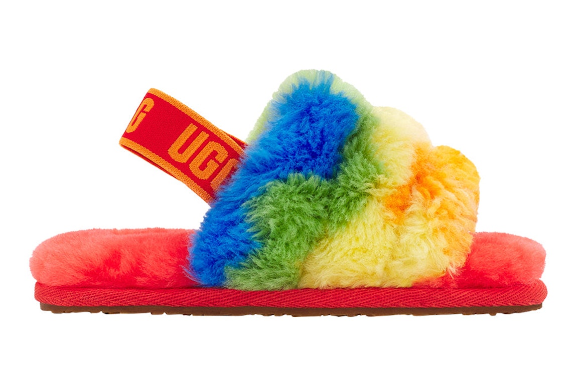 Pre-owned Ugg Fluff Yeah Slide Rainbow Stripes (toddler)