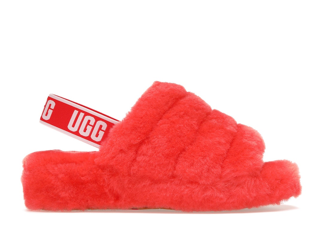 Pre-owned Ugg Fluff Yeah Slide Red Currant (women's) In Red/red