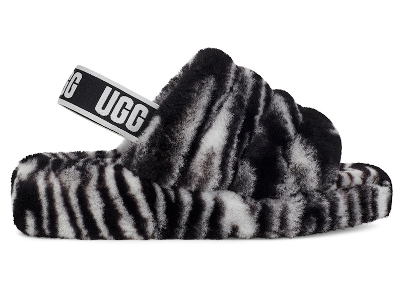 UGG Fluff Yeah Slide Zebra Black White (Women's) - 1112248-BWHT - US