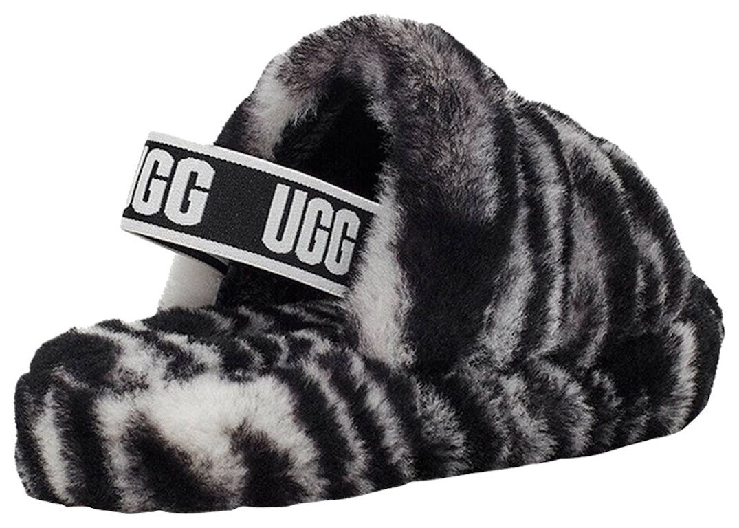 Pre-owned Ugg Fluff Yeah Slide Zebra (kids) In Black White