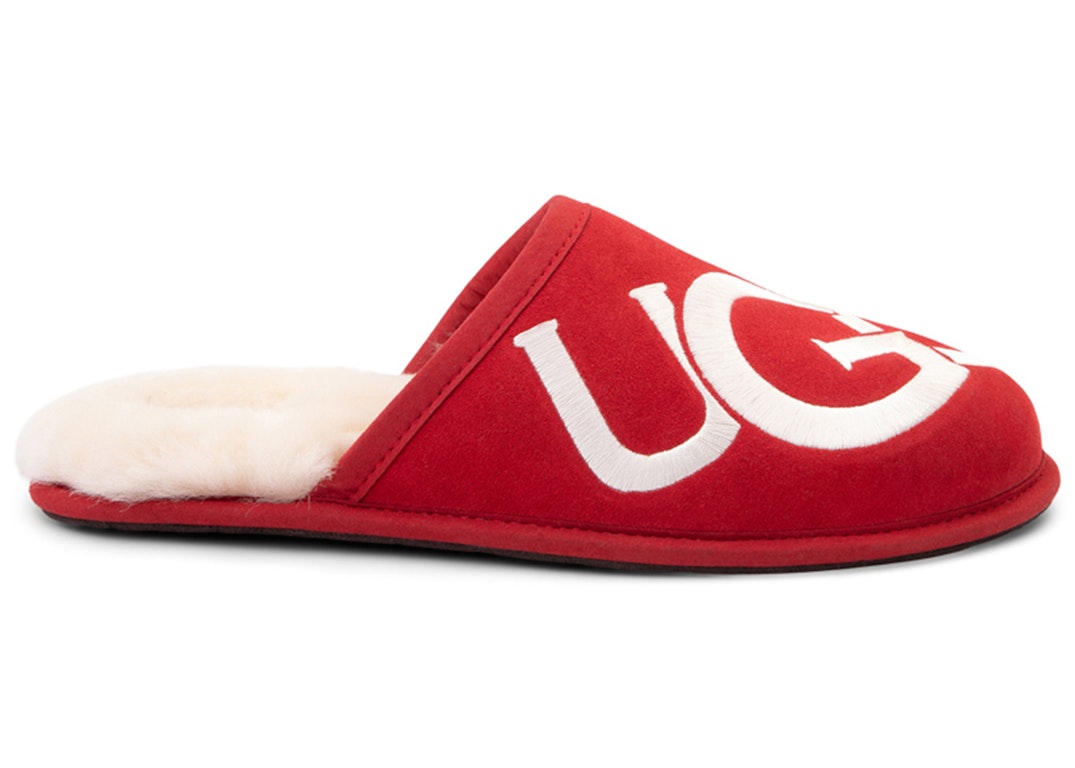Pre-owned Ugg Scuff Logo Slipper Samba Red Cream In Samba Red/cream