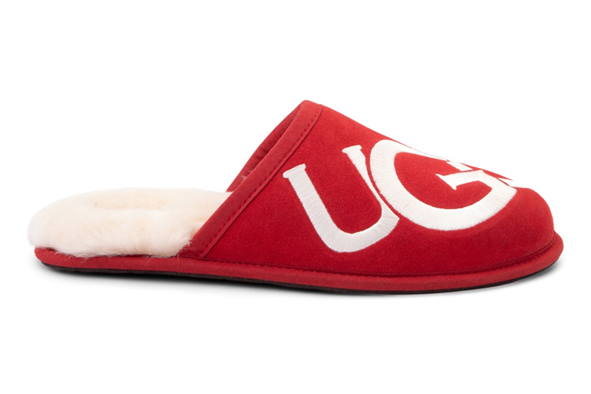 Pre-owned Ugg Scuff Logo Slipper Samba Red Cream In Samba Red/cream
