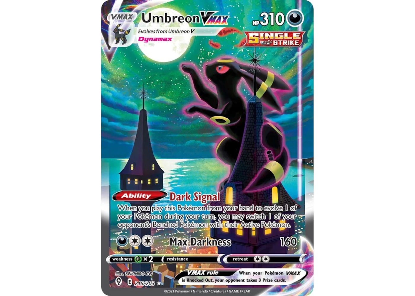 Umbreon Vmax 2021 Pokmon Scarlet & Violet Evolving Skies Ultra Rare Vmax 215/203 Ungraded - 2021 - US Umbreon Vmax 2021 Pokmon Scarlet & Violet Evolving Skies Ultra Rare Vmax 215/203 Ungraded - 2021 - US