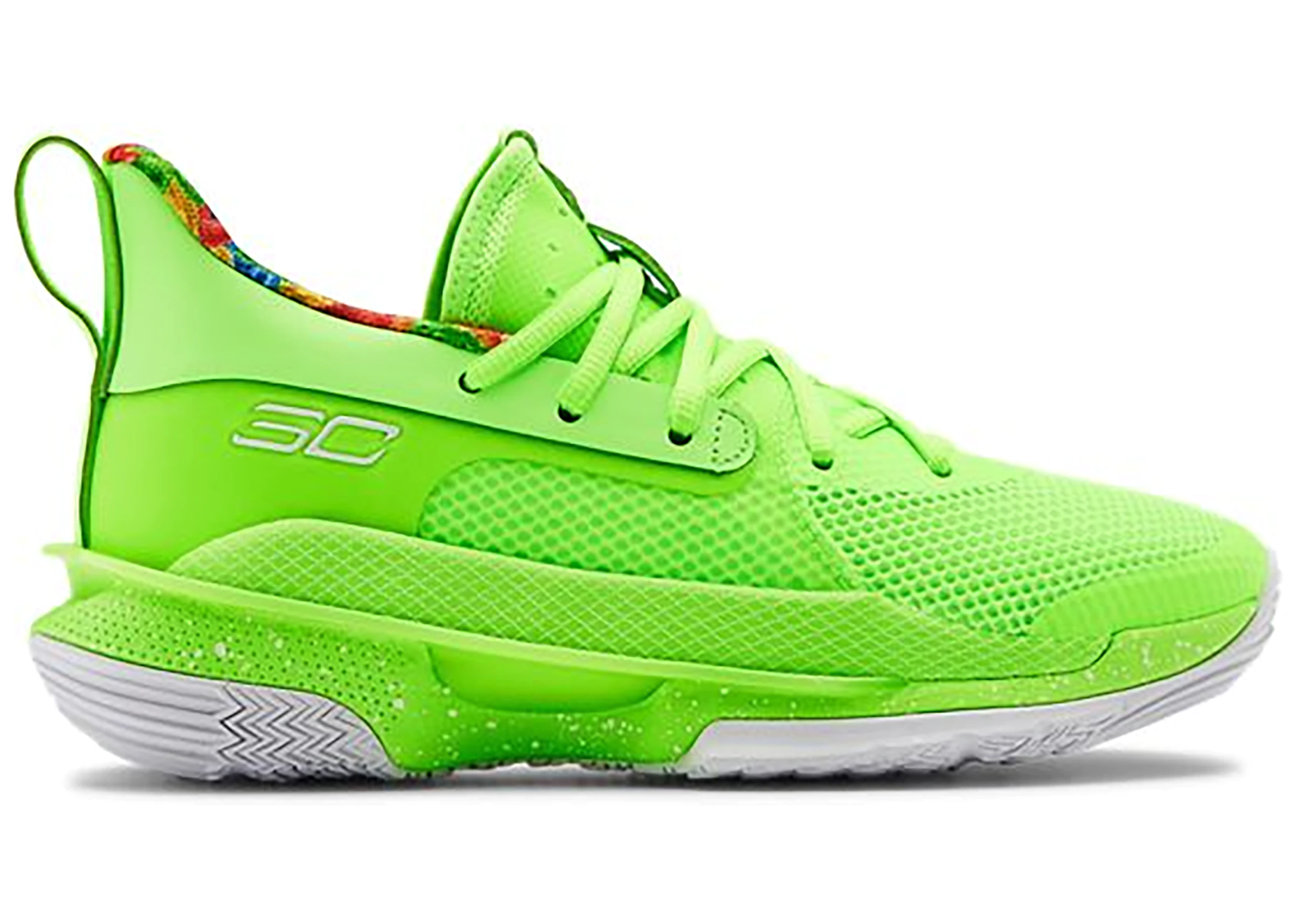 Green background world service Under Armour Curry 7 Sour Patch Kids Lime (GS) - 3022113-302 - US