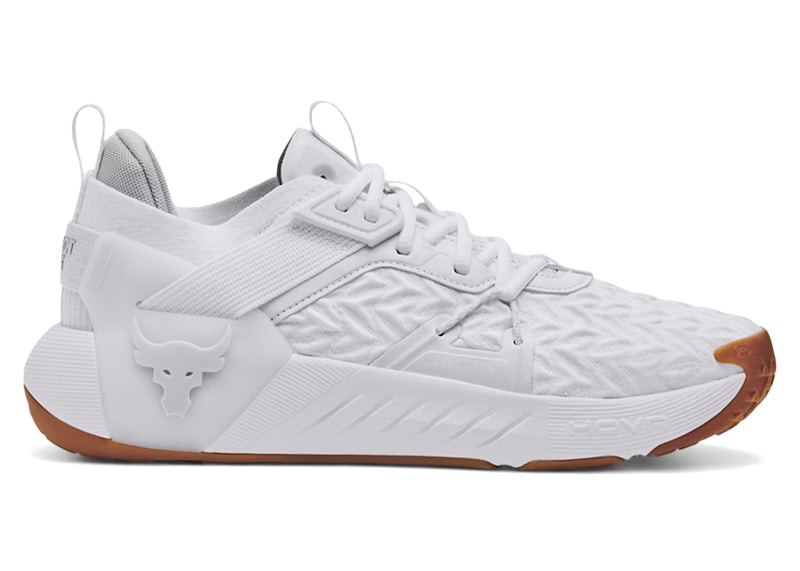 Pre-owned Under Armour Men's Project Rock 6 Gum Sneakers In White/halo Grey In Gray
