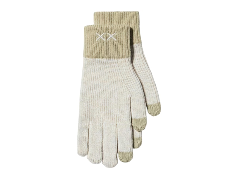 Pre-owned Uniqlo X Kaws Heat Tech Knitted Gloves In Off White