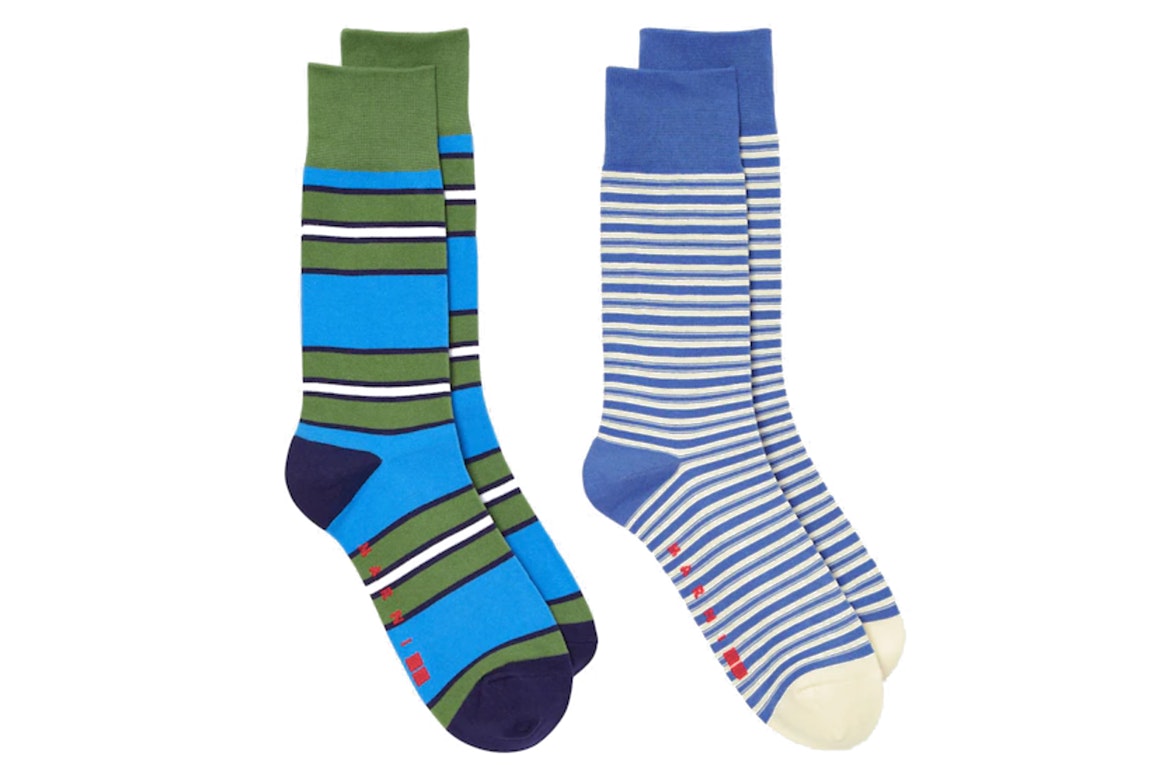Pre-owned Uniqlo X Marni Border Socks (set Of 2) Blue