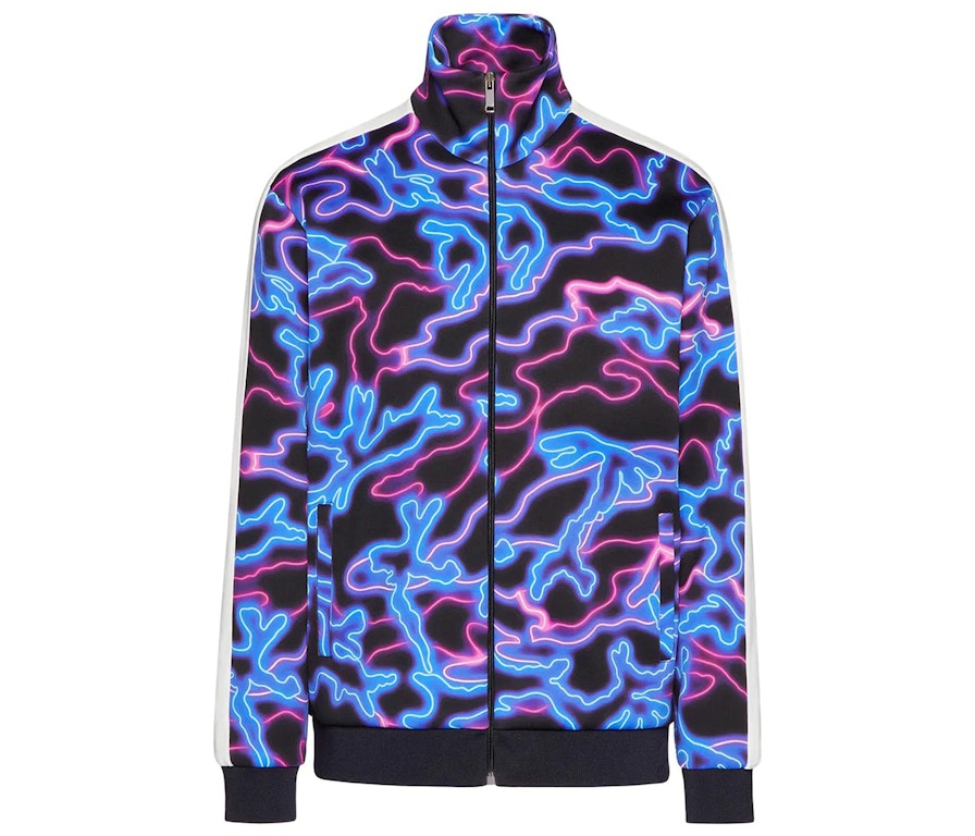 Pre-owned Valentino All Over Neon Camou Print Zip Sweatshirt Blue