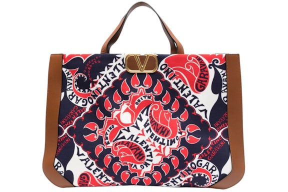 Valentino Bandana Bolso de Lona Estampado Rojo/Marrón