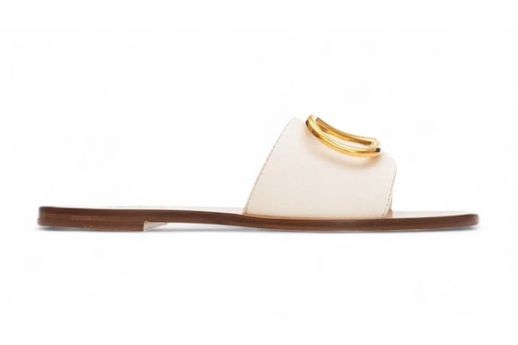 Valentino Calfskin Point Vlogo Signature Slide Sandal Ivory (Women's)