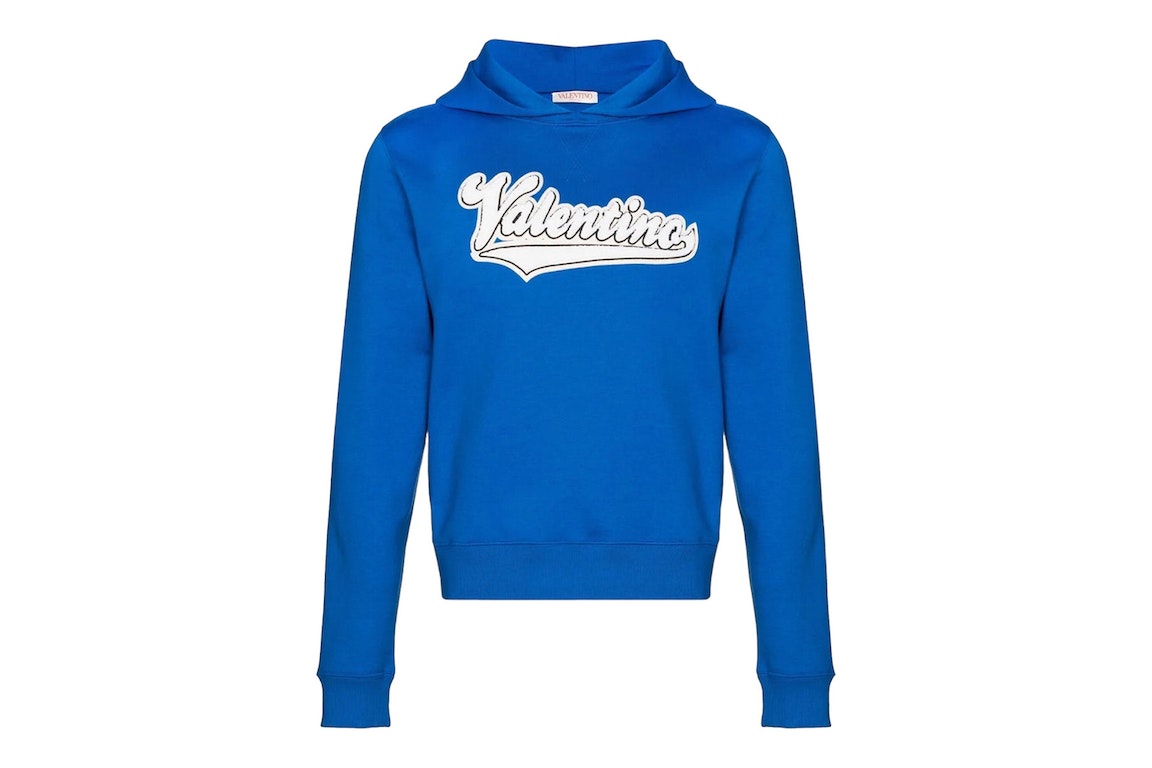 Pre-owned Valentino Embroidered Logo Popover Hoodie Blue