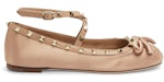 Valentino Garavani Rockstud ballerines en satin bordé de cuir Rose (femme)