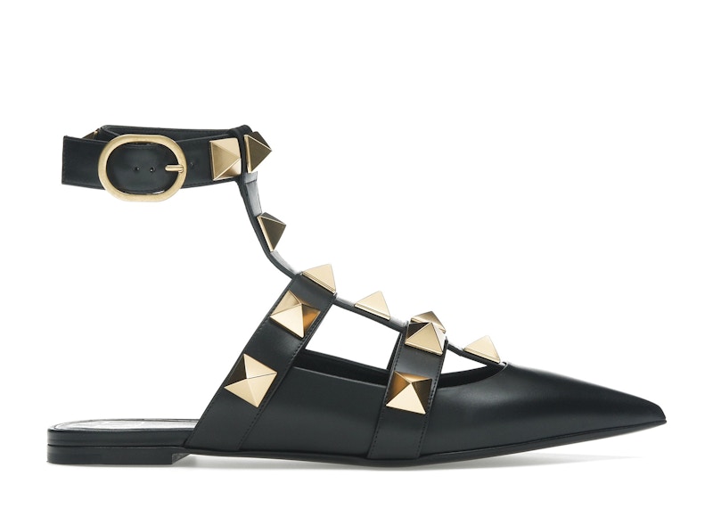 Pre-owned Valentino Garavani Garavani Roman Stud Flat Ballets (women's) Sneakers In Black