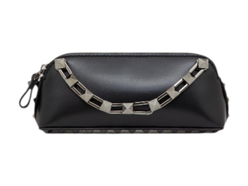 Pre-owned Valentino Garavani Women's Valentino Mini Rockstud Shiny Calfskin Clutch In Black