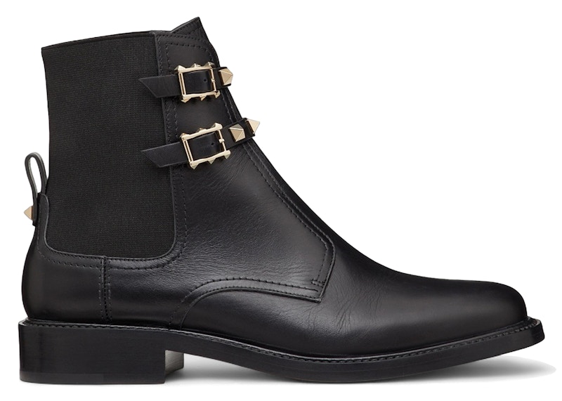 Valentino Rockstud Calfskin Studded Ankle Boots Black