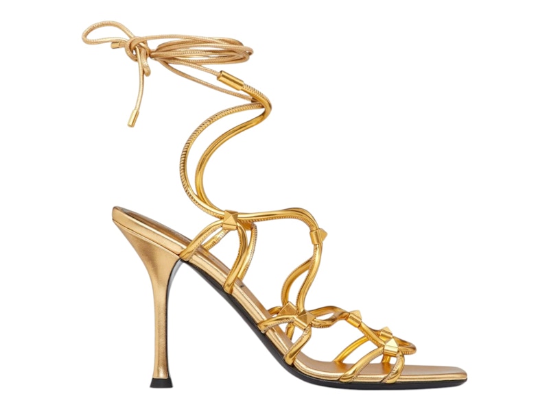 Pre-owned Valentino Garavani Rockstud Net Laceup Sandals (women's) Sneakers In Gold