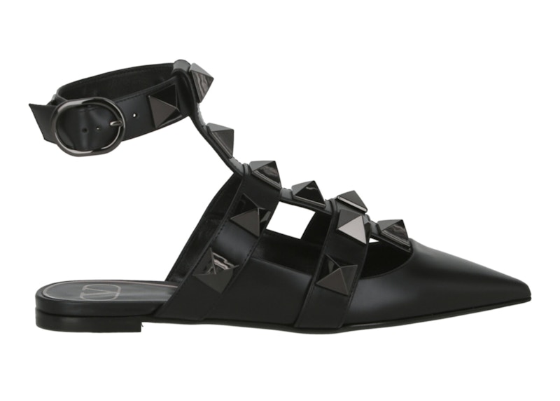 Pre-owned Valentino Garavani Roman Stud Ballerina Flats (women's) Sneakers In Black
