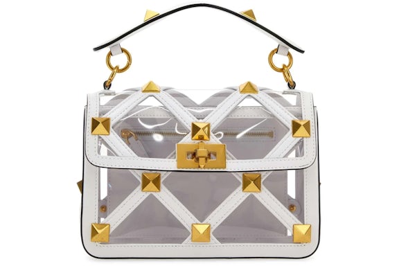 Bolso de hombro Valentino Roman Stud Foldover Top Bandolera Dorado/Blanco