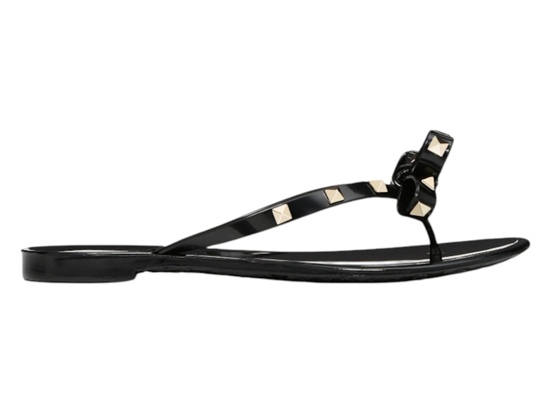 Pre-owned Valentino Garavani Rubber Rockstud Thong Sandals (women's) Sneakers In Black