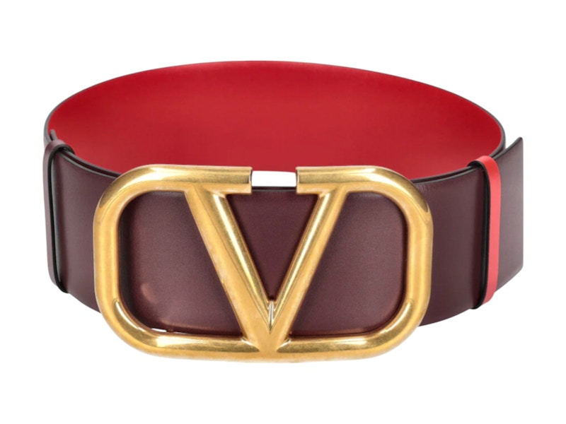 Valentino V Logo Leather Belt Red/Brown in Leather - JP