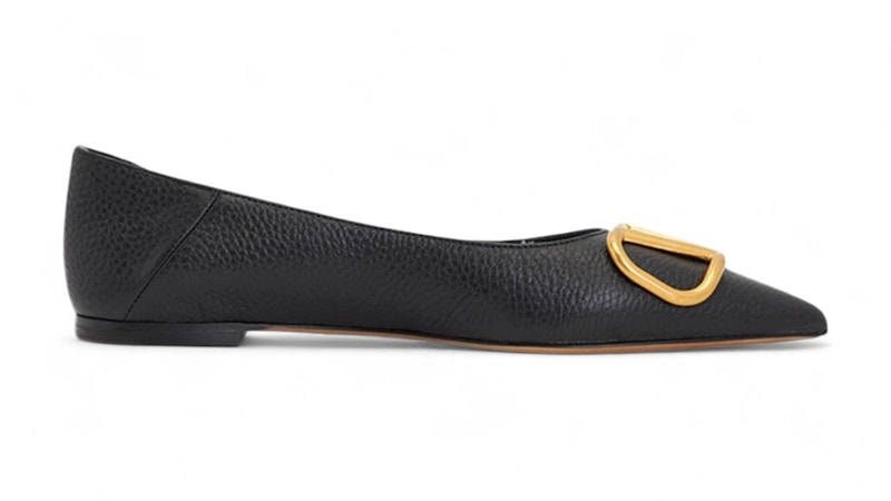 ■VALENTINO■ V Logo Signature Ballerina Flat Shoes Silver 5 Valentino Garavani VLOGO Signature Metallic Silver Leather