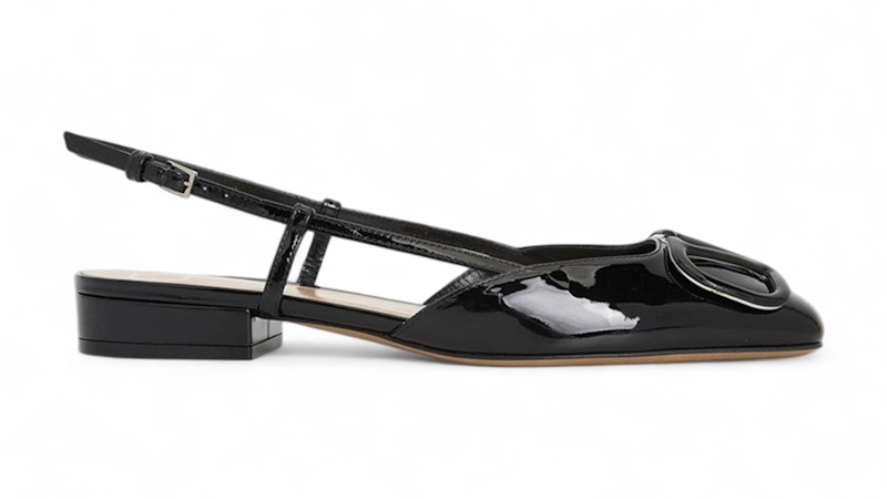 Pre-owned Valentino Garavani V Logo Signature Ballerina Slingback (women's) Sneakers In Black