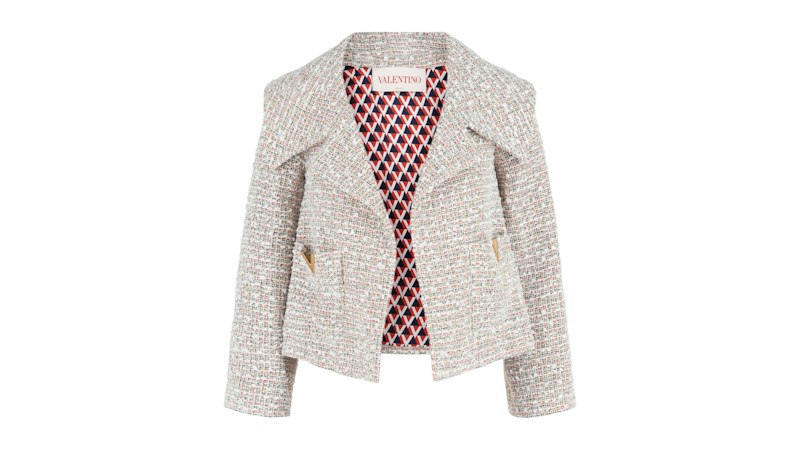 Valentino, giacca corta da donna in tweed con logo VLogo, bianco/multicolore
