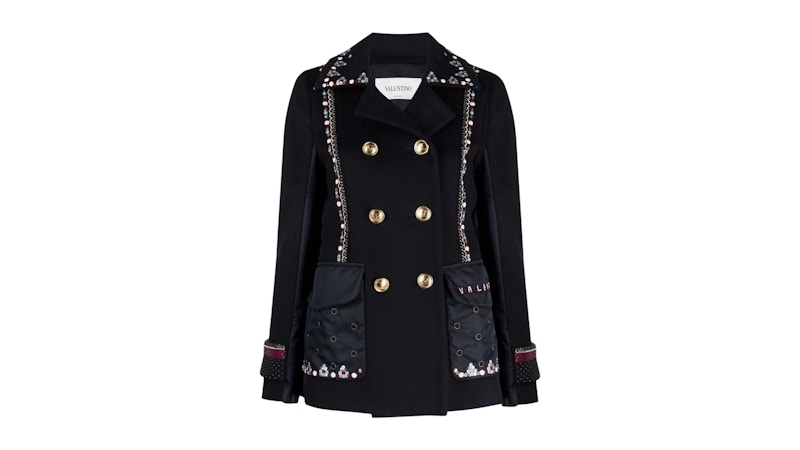 Valentino Women's Garavani Double-Breasted Embellished Jacket Navy