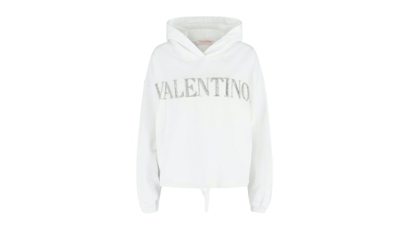 Valentino Damen-Kapuzenpullover mit Schriftzug und Logo Bianco