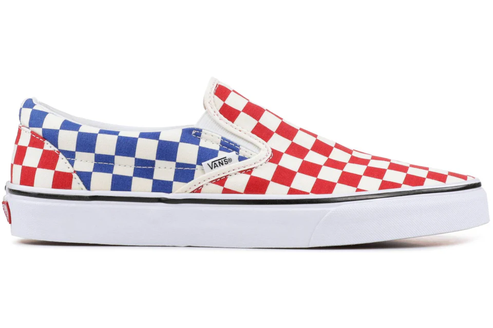 Red checkerboard vans slip ons hotsell