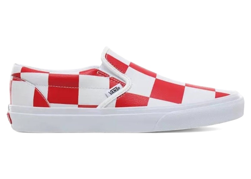 Classic Slip-On 'Leather Check' True White/Racing Red VN0A4BV3TBV - VN0A4BV3TBV
