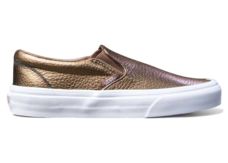 Pre-owned Vans Classic Slipon Metallic Leather (women's) Sneakers In Brown/saddle