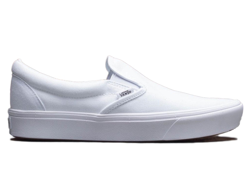 vans comfycush white slip ons