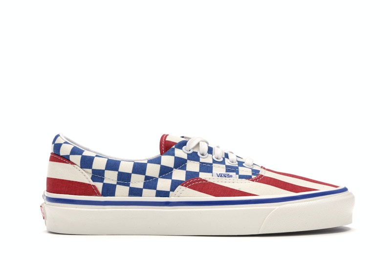 Pre-owned Vans Men's  Era 95 Anaheim Factory Stripes Checkers Sneakers In Red/blue In Multi