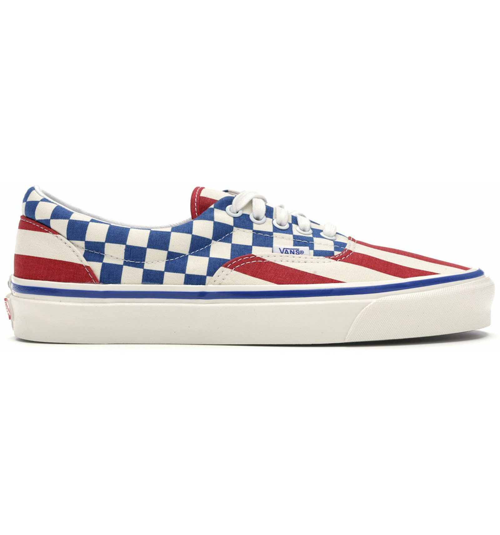 Blue vans deals with checkered stripe