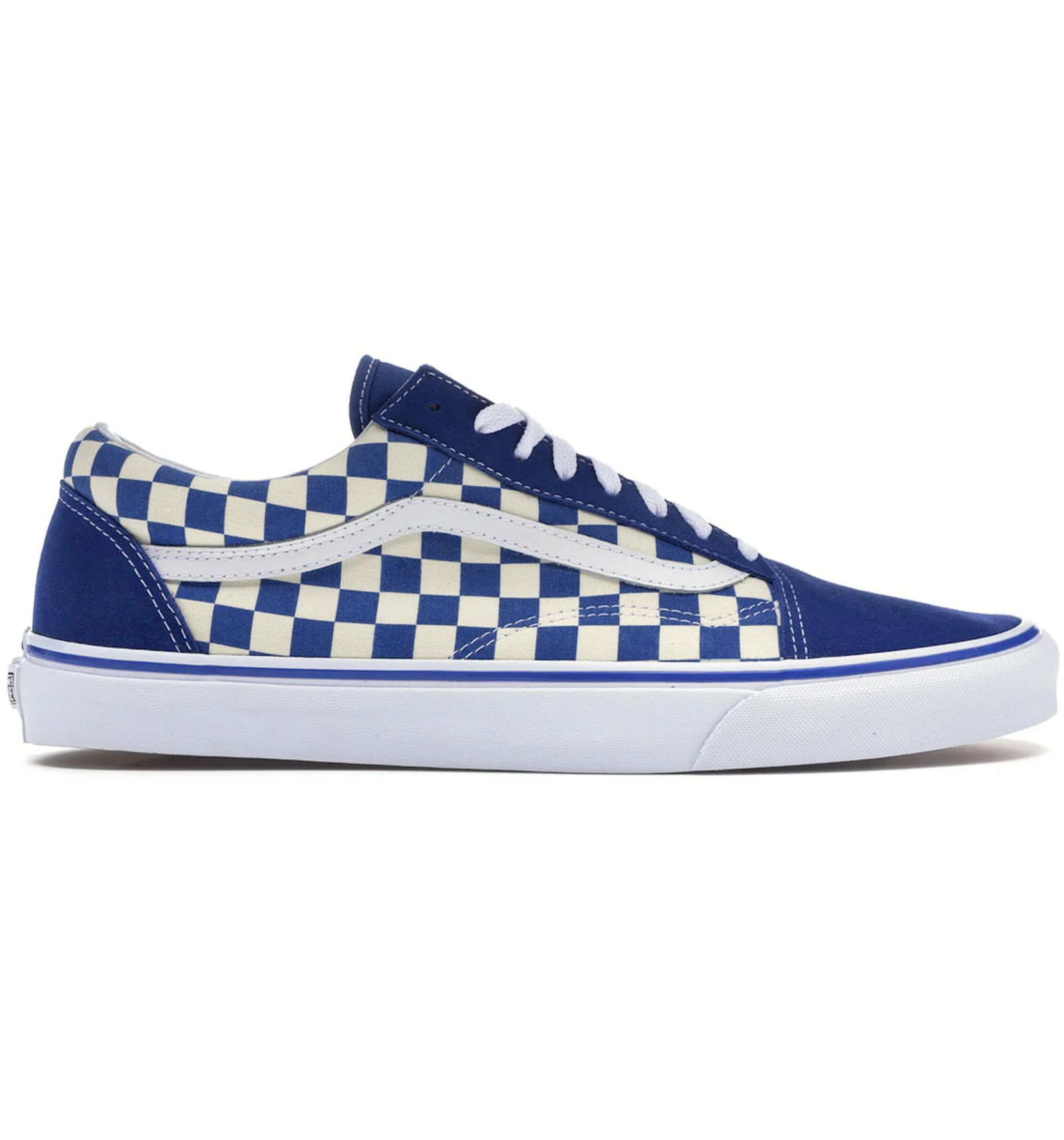 Blue vans hot sale with checkered stripe